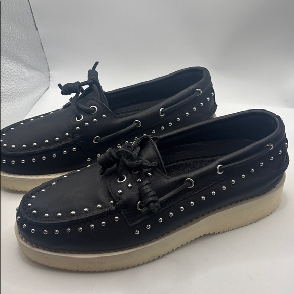 Sperry x Rebecca Minkoff Black Stud Boat Shoes tumbled leather upper SZ 8 casual - Picture 3 of 8